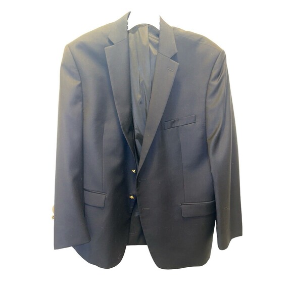 Lauren Ralph Lauren Blazer Mens 46R Solid Navy Blue Gold Buttons Wool B9-12 - Picture 1 of 7
